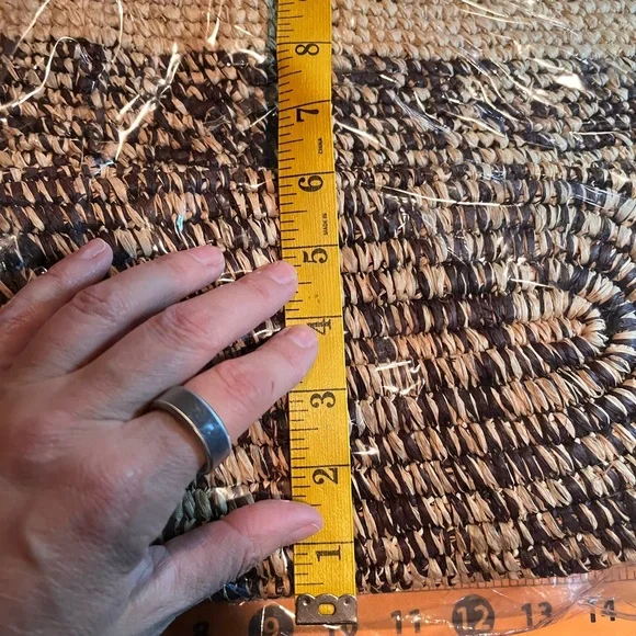 Able Tan and Black Woven Grass Tote Bag with Leather Handle - Picture 4 of 4